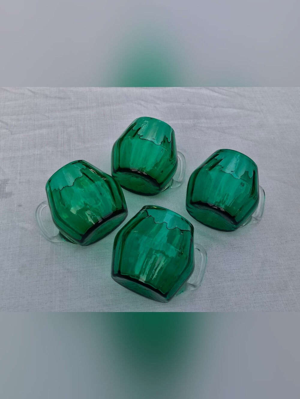 Set of 4 Blenko Emerald Green Glass Mugs